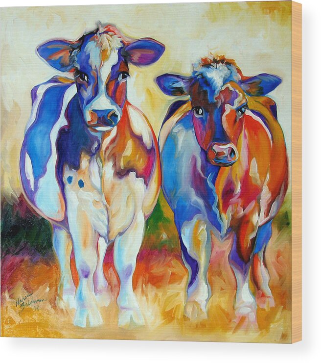 Cow Wood Print featuring the painting Cow Therapy Makes You Smile by Marcia Baldwin