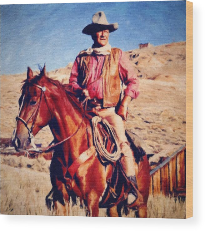 John Wayne Wood Print featuring the painting Cowboy John Wayne by Vincent Monozlay