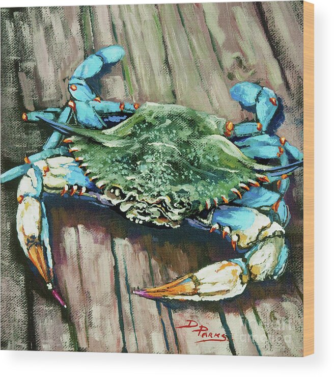 Crab Wood Print featuring the painting Crabby Blue by Dianne Parks