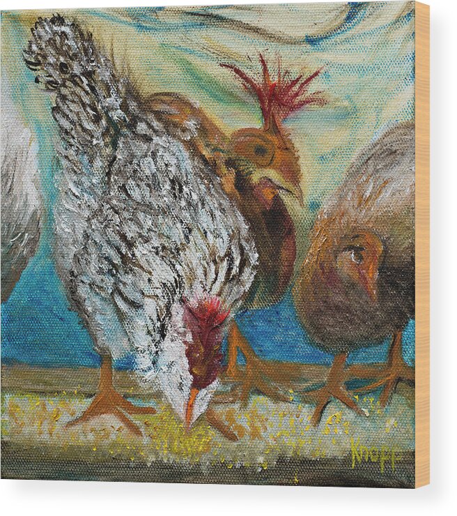 Africian Chickens Wood Print featuring the painting Crazy Chickens by Kathy Knopp