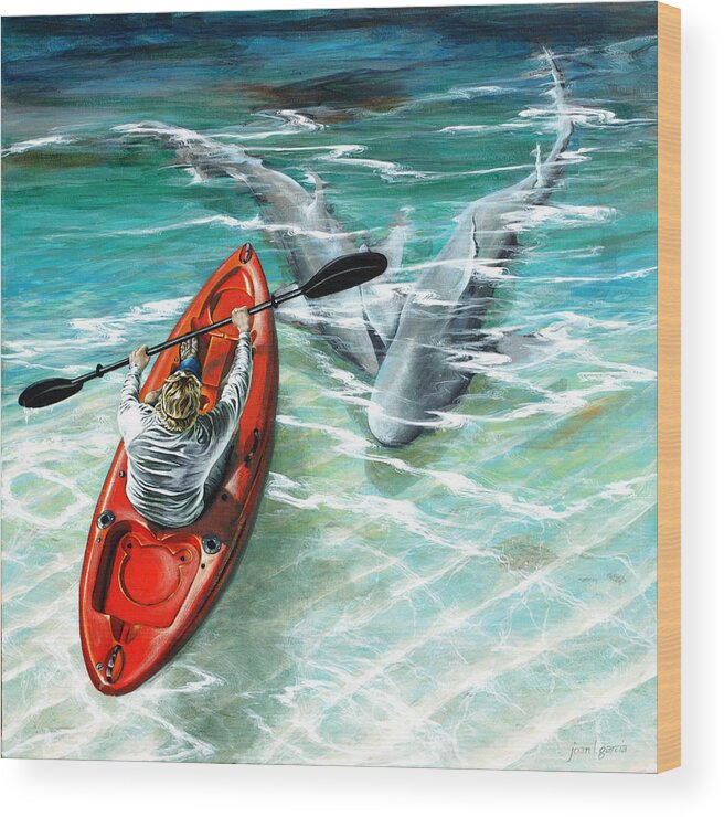 Sandbar Shark Wood Print featuring the painting Cruising the Channel by Joan Garcia