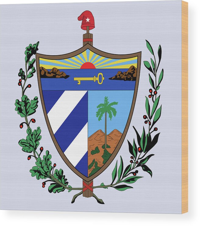 Cuba Wood Print featuring the drawing Cuba Coat of Arms by Movie Poster Prints