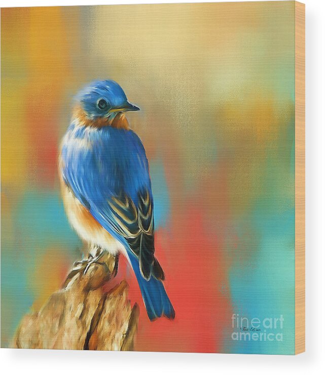 Bluebird Wood Print featuring the painting Curious Bluebird by Tina LeCour