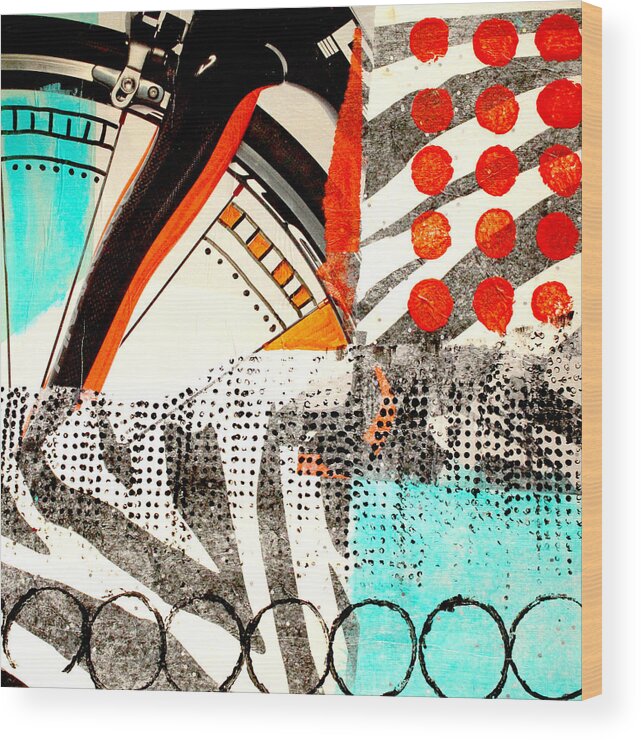 Modern Art Collage Wood Print featuring the mixed media Cycle Abstract by Nancy Merkle