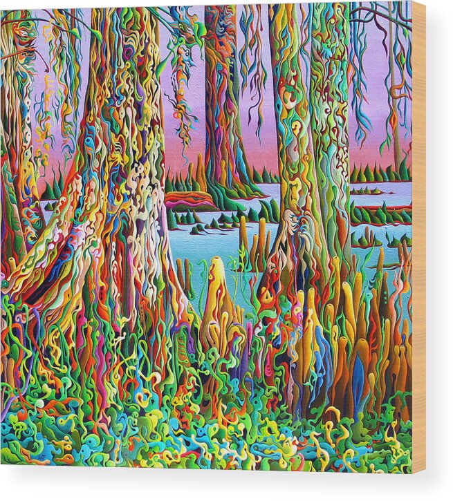 Cypress Wood Print featuring the painting Cypress Spirit Rising by Amy Ferrari