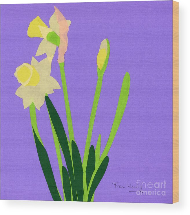 Daffodils Wood Print featuring the mixed media Daffodils by Fran Henig
