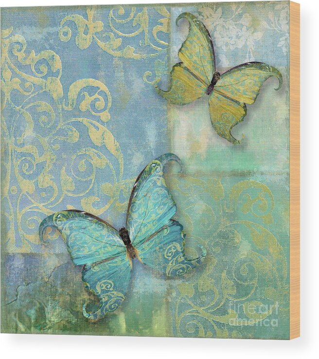 Damask Butterflies Wood Print featuring the painting Damask and Butterflies I by Mindy Sommers