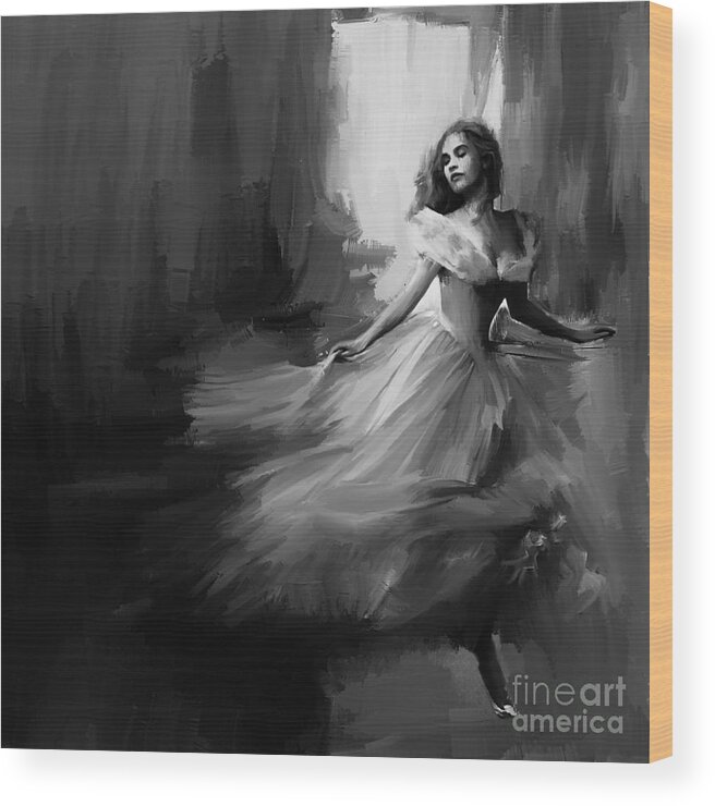 Dance Wood Print featuring the painting Dance in a dream 02 by Gull G