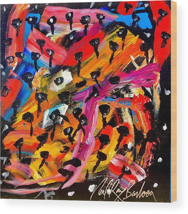 Abstract Wood Print featuring the painting Dancing car keys by Neal Barbosa