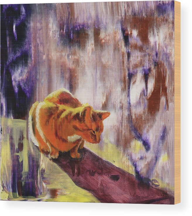 Cat Wood Print featuring the painting Day Dreaming by Sandi Snead
