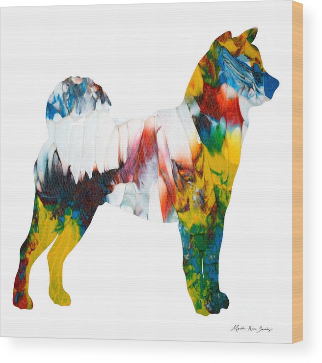 Abstract Wood Print featuring the painting Decorative Husky Abstract O1015M by Mas Art Studio