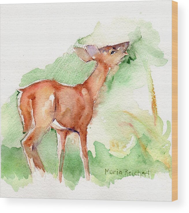 Deer Painting Wood Print featuring the painting Deer Painting in Watercolor by Maria Reichert