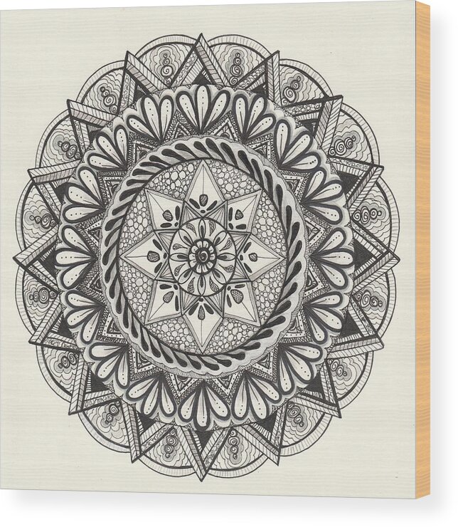 Ink Wood Print featuring the drawing DES Tapestry Medallion by Kathy Sheeran