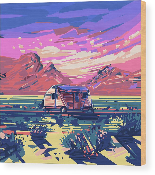 Road Wood Print featuring the digital art Desert Landscape by Bekim M