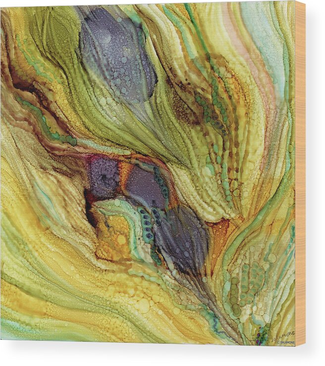 Desert Colors Mystery Sepia Turquoise Arizona Tucson Santa Fe Brown Eggplant Abstract Wood Print featuring the painting Desert Mysteries by Brenda Salamone