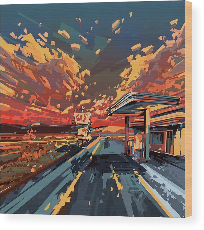 Road Wood Print featuring the digital art Desert Road Landscape 2 by Bekim M
