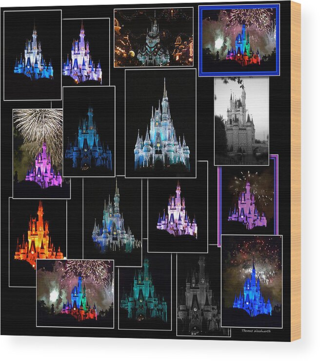 Rectangle Wood Print featuring the photograph Disney Magic Kingdom Castle Collage MP by Thomas Woolworth