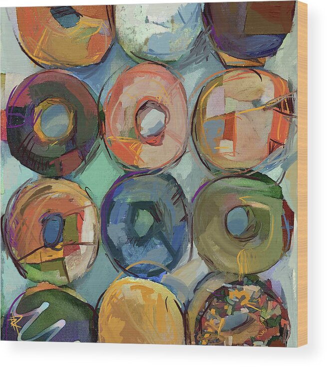 Abstract Wood Print featuring the mixed media Donuts Galore by Russell Pierce