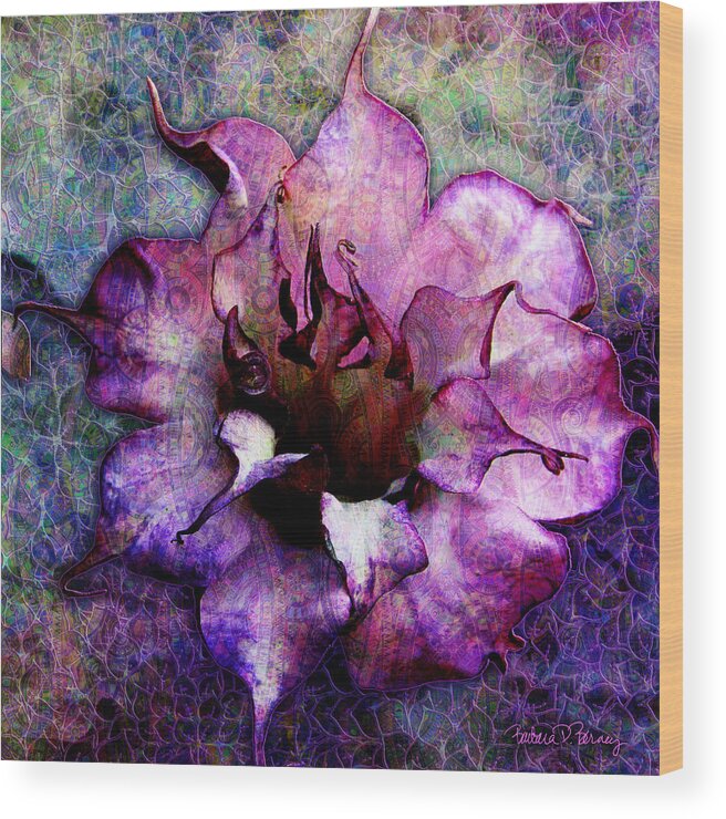 Nature Wood Print featuring the digital art Double Purple Datura by Barbara Berney