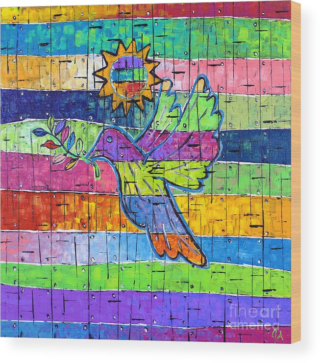 Dove Wood Print featuring the painting Dove of Peace, Color And Light by Jeremy Aiyadurai