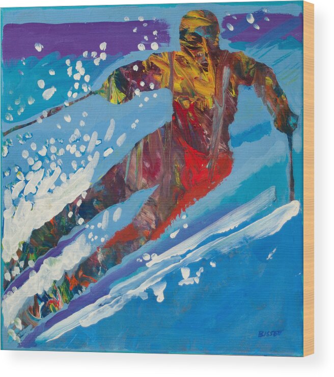 Ski Wood Print featuring the painting Downhiller 2 by Robert Bissett