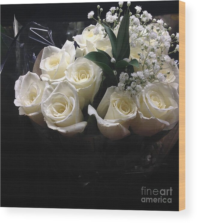 White Wood Print featuring the photograph Dozen White Bridal Roses by Richard W Linford