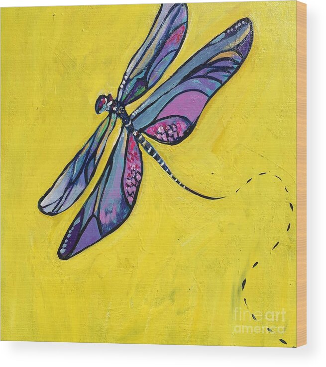 Dragonfly Wood Print featuring the painting Dragonfly by Kim Heil