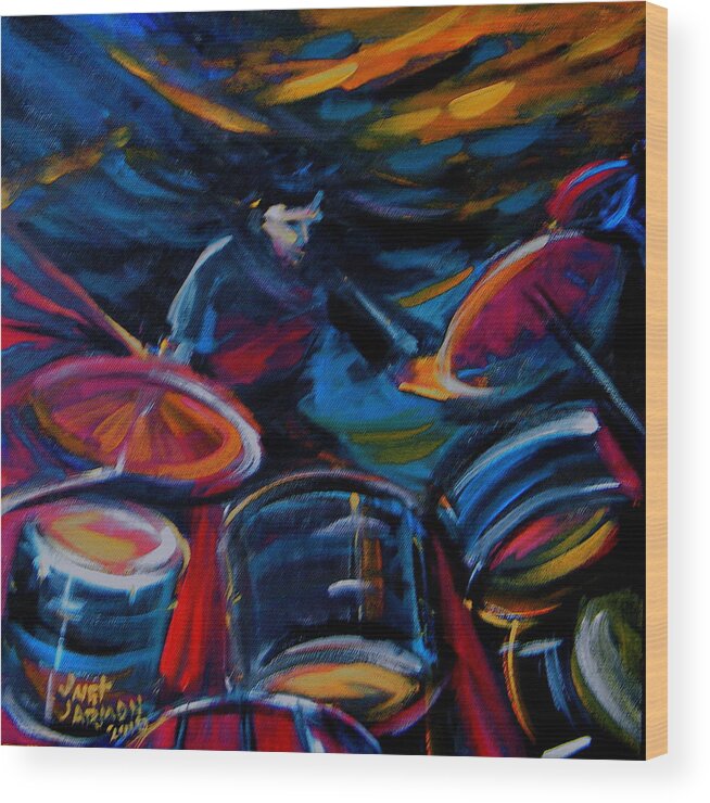 Drummer Wood Print featuring the painting Drummer Craze by Jeanette Jarmon