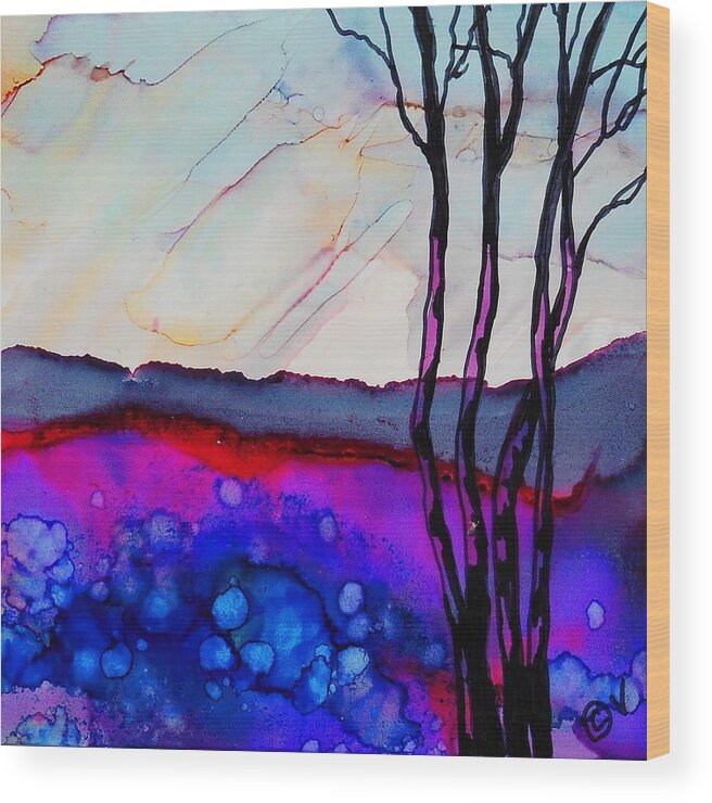 Alcohol Ink Wood Print featuring the painting Dusk - 251 by Catherine Van Der Woerd