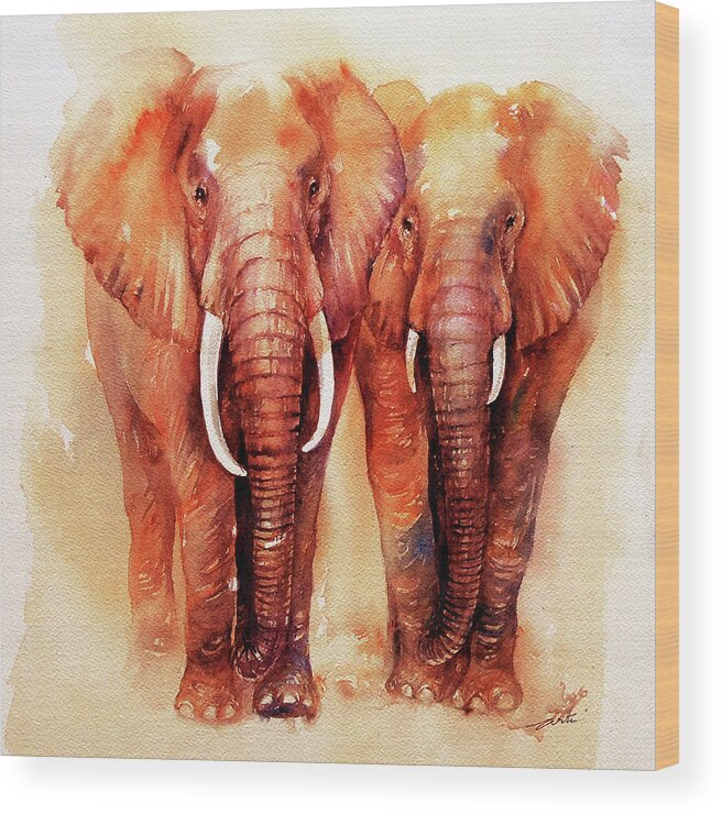 Elephants Wood Print featuring the painting Dusty and Brown by Arti Chauhan