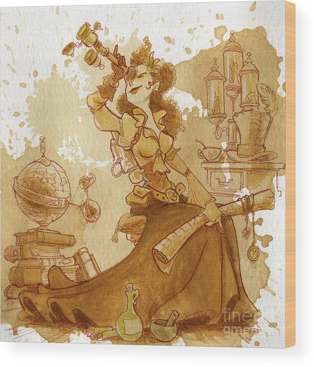 Steampunk Wood Print featuring the painting Earl Grey by Brian Kesinger