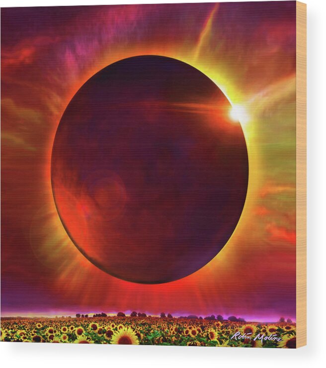 Eclipse Wood Print featuring the digital art Eclipse of the Sunflower by Robin Moline