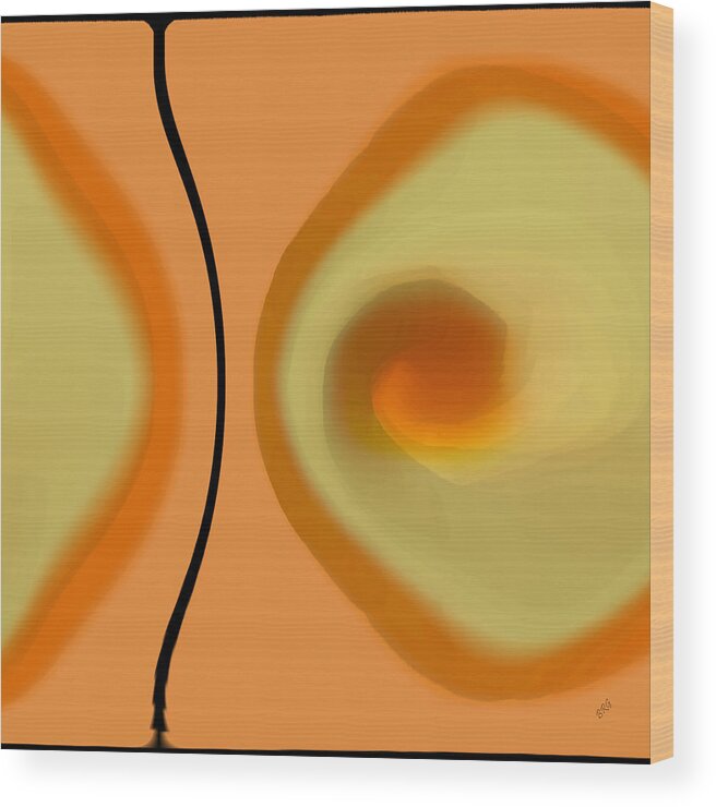 Orange Abstract Wood Print featuring the digital art Egg On Broken Plate by Ben and Raisa Gertsberg