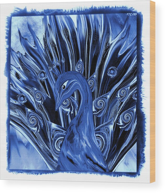 Peacock Wood Print featuring the digital art Electric Blues Peacock by Abstract Angel Artist Stephen K