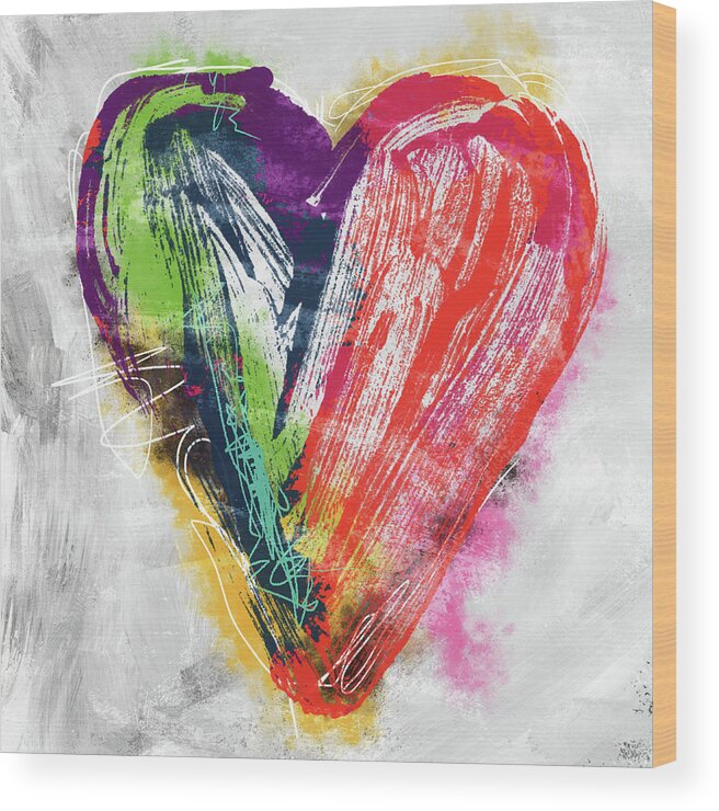 Heart Wood Print featuring the mixed media Electric Love- Expressionist Art by Linda Woods by Linda Woods