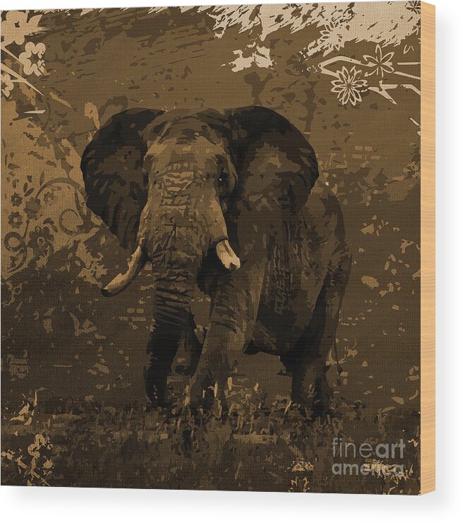 Elephant Wood Print featuring the painting Elephant art 932 by Gull G