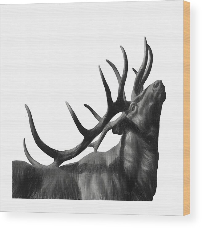  Black Wood Print featuring the painting Elk in Black in White by O Lena