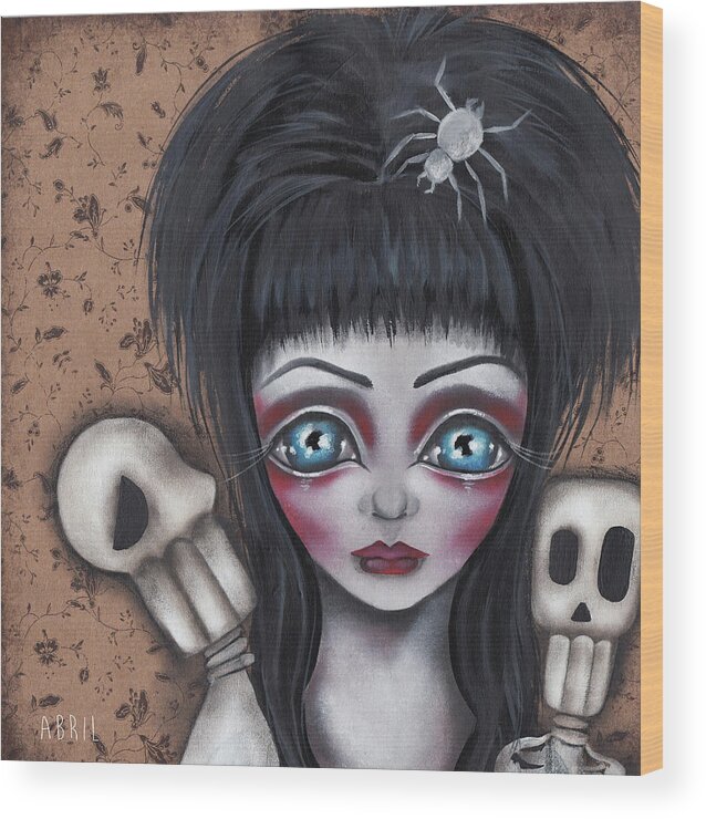 Elvira Mistress Of The Dark Wood Print featuring the painting Elvira by Abril Andrade