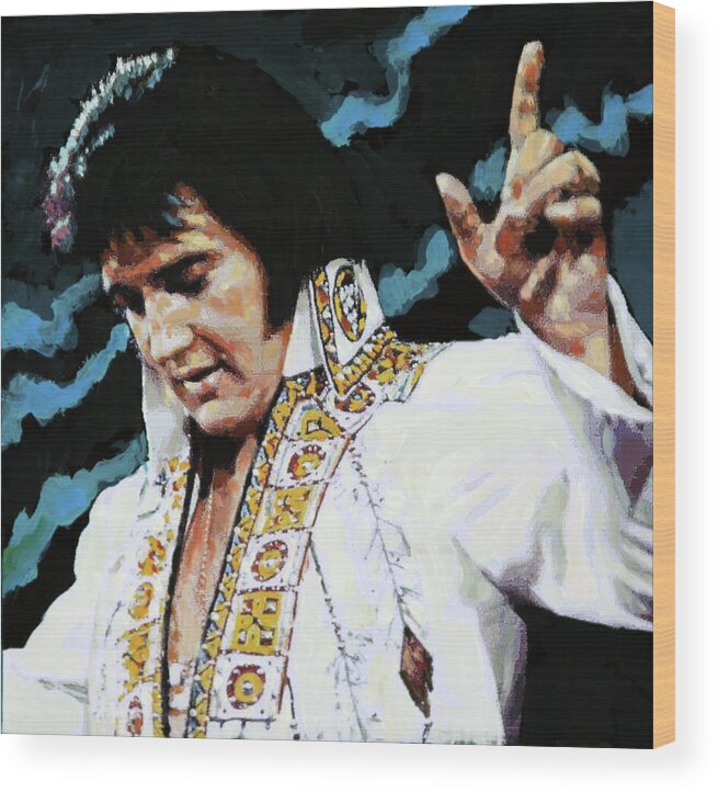 Elvis Presley Wood Print featuring the painting Elvis - How Great Thou Art by John Lautermilch