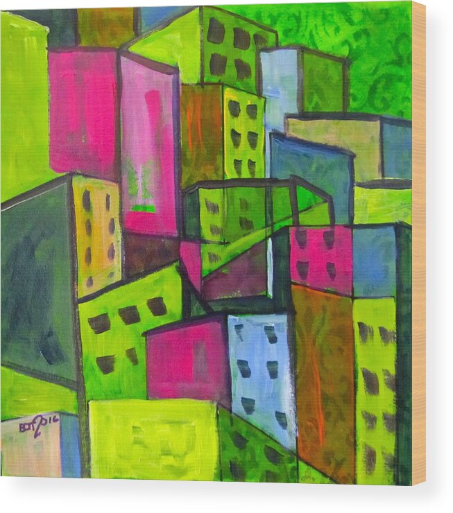 City Wood Print featuring the painting Emerald City by Barbara O'Toole