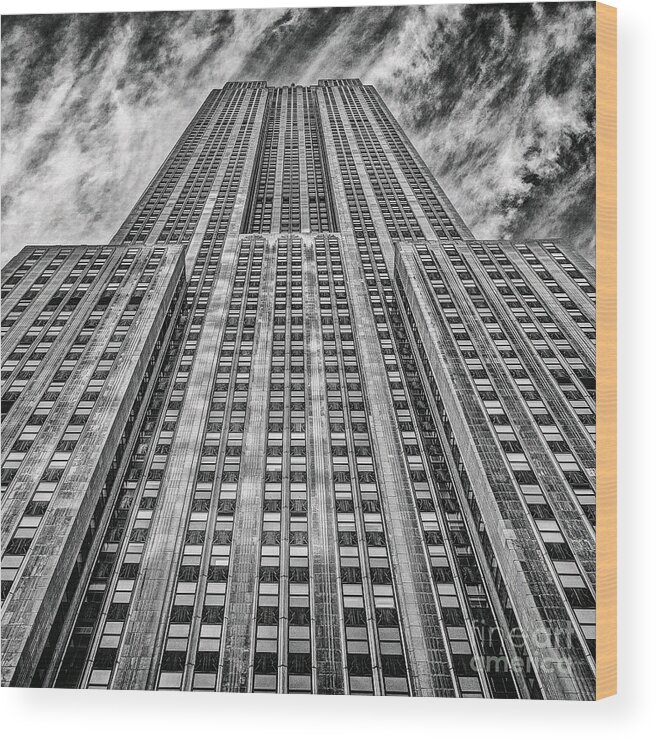 Crazy Nyc Wood Print featuring the photograph Empire State Building Black and White Square Format by John Farnan