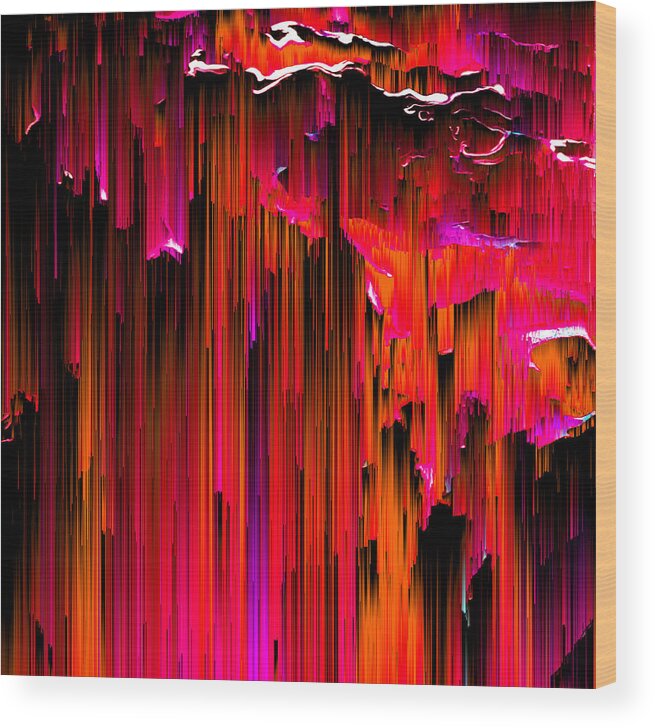 Glitch Wood Print featuring the digital art En Rouge - Pixel Art by Jennifer Walsh