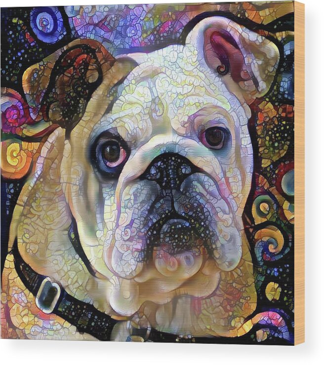 English Bulldog Wood Print featuring the digital art English Bulldog Colorful Art by Peggy Collins