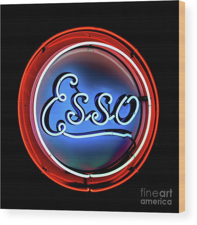 Vintage Neon Sign Wood Print featuring the photograph Esso Neon Sign by M G Whittingham