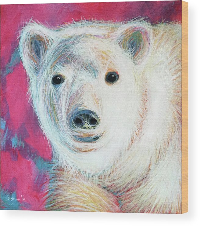Bears Wood Print featuring the painting Even Polar Bears Love Pink by Angela Treat Lyon