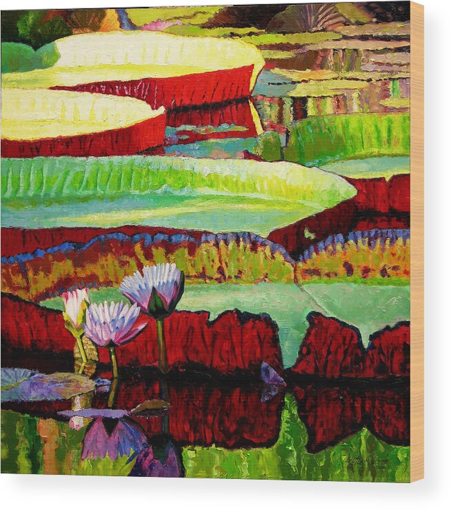 Water Lilies Wood Print featuring the painting Ever Changing Colors by John Lautermilch