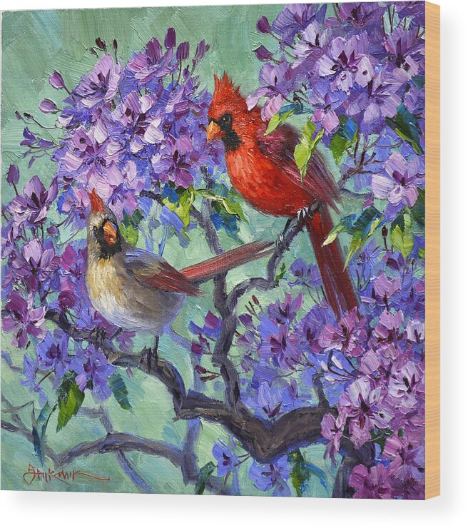 Cardinals Wood Print featuring the painting Everlasting Bond by Mikki Senkarik