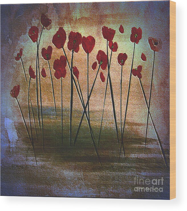 Martha Ann Wood Print featuring the painting Expressive Floral Red Poppy Field 725 by Mas Art Studio