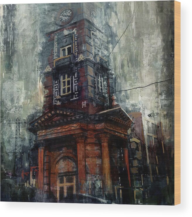 Clock Tower Wood Print featuring the painting Faisalabad 2b by Maryam Mughal