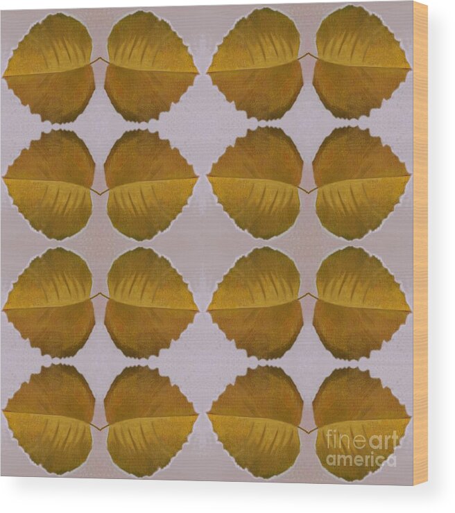 Leaves Wood Print featuring the digital art Fallen Leaves Arrangement In Yellow by Helena Tiainen